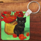 Porte-clés Van Gogh Black Kitten Fleurs rouges (Verso)