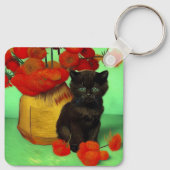 Porte-clés Van Gogh Black Kitten Fleurs rouges (Dos)