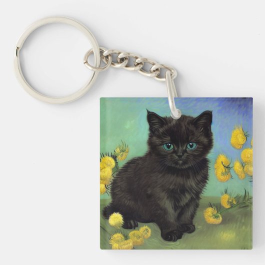 Porte-clés Van Gogh Chat noir Fleurs jaunes (Devant)