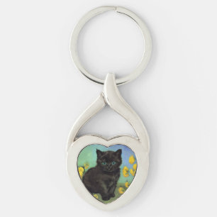 Porte-clés Van Gogh Chat noir Fleurs jaunes