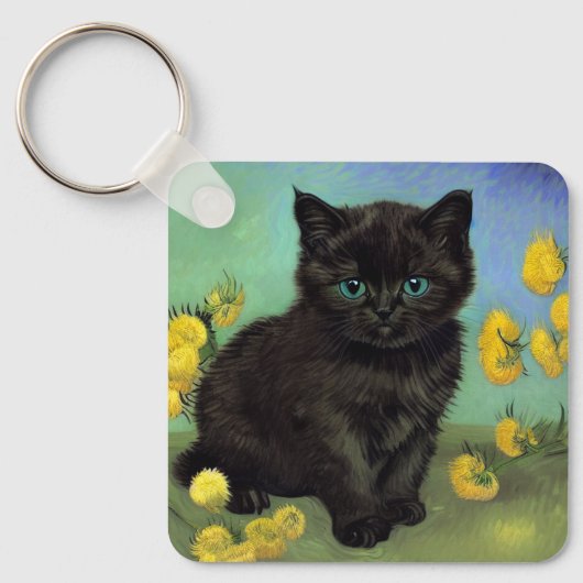 Porte-clés Van Gogh Chat noir Fleurs jaunes (Recto)