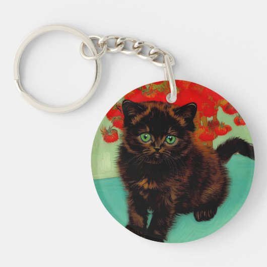 Porte-clés Van Gogh Chat noir Fleurs rouges (Devant)