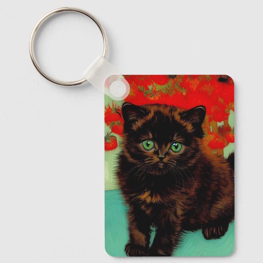 Porte-clés Van Gogh Chat noir Fleurs rouges (Recto)