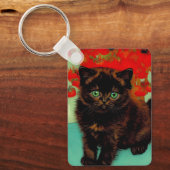 Porte-clés Van Gogh Chat noir Fleurs rouges (Recto)