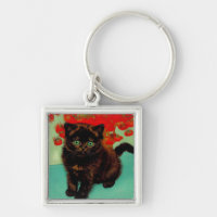Van Gogh Chat noir Fleurs rouges