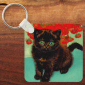 Porte-clés Van Gogh Chat noir Fleurs rouges (Recto)