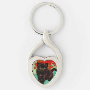 Porte-clés Van Gogh Chat noir Fleurs rouges