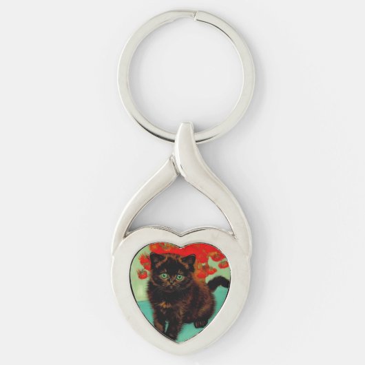 Porte-clés Van Gogh Chat noir Fleurs rouges (Devant)