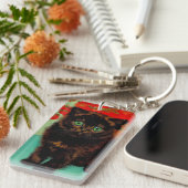 Porte-clés Van Gogh Chat noir Fleurs rouges (Devant droit)