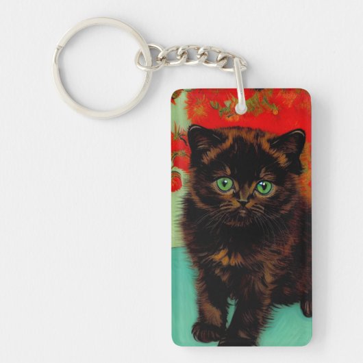 Porte-clés Van Gogh Chat noir Fleurs rouges (Devant)