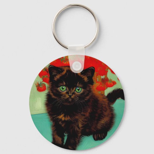 Porte-clés Van Gogh Chat noir Fleurs rouges (Recto)
