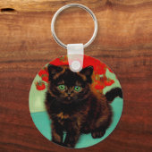 Porte-clés Van Gogh Chat noir Fleurs rouges (Recto)