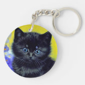 Porte-clés Van Gogh Chat noir Fleurs violettes (Dos)