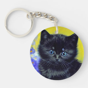 Porte-clés Van Gogh Chat noir Fleurs violettes