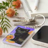 Porte-clés Van Gogh Kitten noir avec des tournesols (Devant droit)