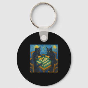 Porte-clés Van gogh nuit étoilée chat jouant au mahjong chino