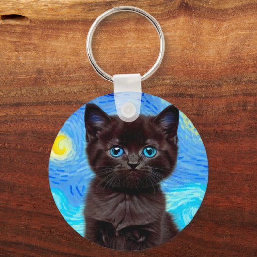 Porte-clés Van Gogh Starry Night Black Cat (Verso)