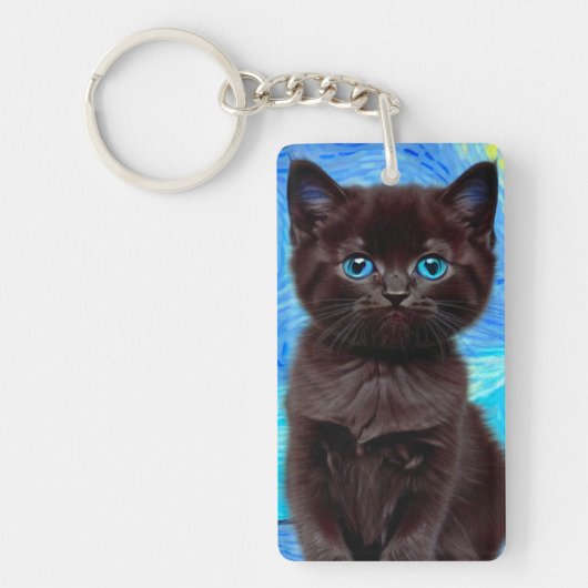Porte-clés Van Gogh Starry Night Black Cat (Devant)