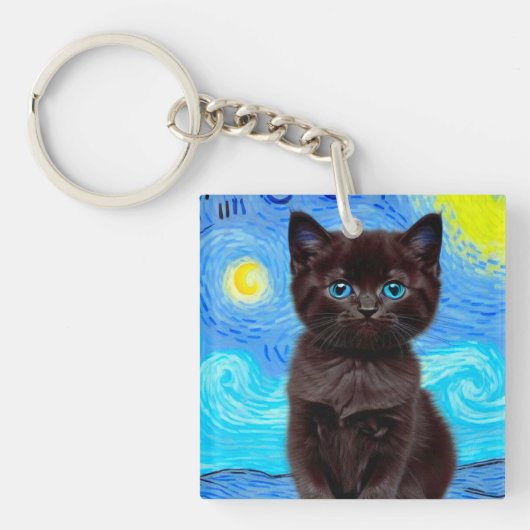 Porte-clés Van Gogh Starry Night Black Cat (Devant)