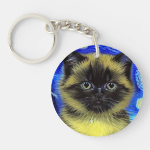Porte-clés Van Gogh Starry Nuit Siamese Cat