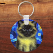 Porte-clés Van Gogh Starry Nuit Siamese Cat (Recto)