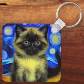 Porte-clés Van Gogh Starry Nuit Siamese Cat (Verso)