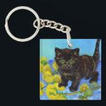 Porte-clés Van Gogh Style Chat avec tournesol<br><div class="desc">Porte - clé avec un chat de style Van Gogh avec des tournesols ! Un joli chaton noir pose à la légère avec des fleurs jaunes. Un cadeau fabuleux pour les amoureux de les chats et les collectionneurs d'art hollandais !</div>
