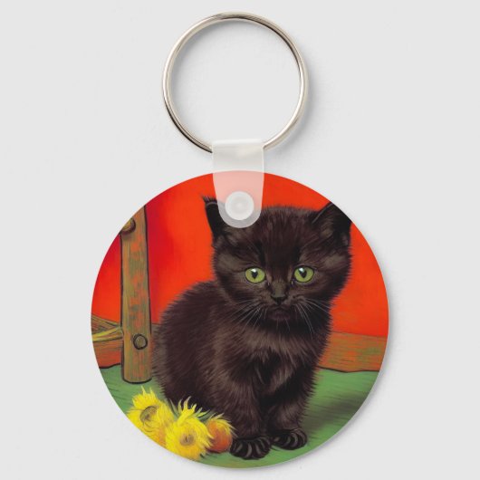 Porte-clés Van Gogh Style Chat noir (Recto)