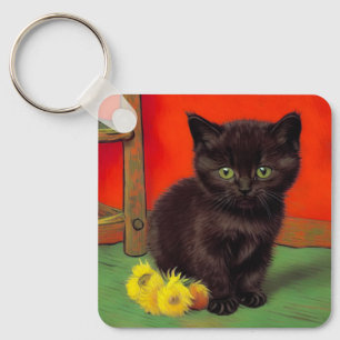 Porte-clés Van Gogh Style Chat noir