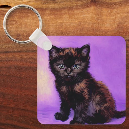 Porte-clés Van Gogh Style Chat pourpre (Recto)