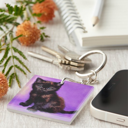 Porte-clés Van Gogh Style Chat pourpre (Devant Droit)