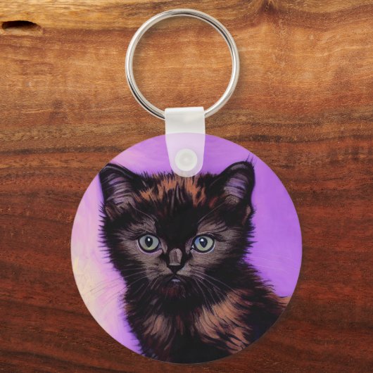 Porte-clés Van Gogh Style Chat pourpre (Recto)