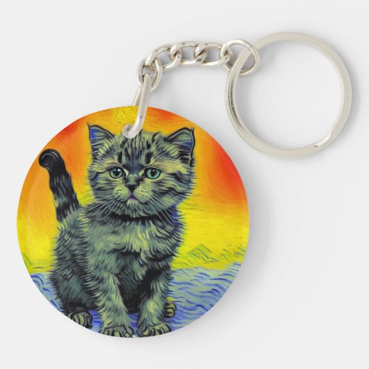Porte-clés Van Gogh Style Chat Sunset Beach (Dos)