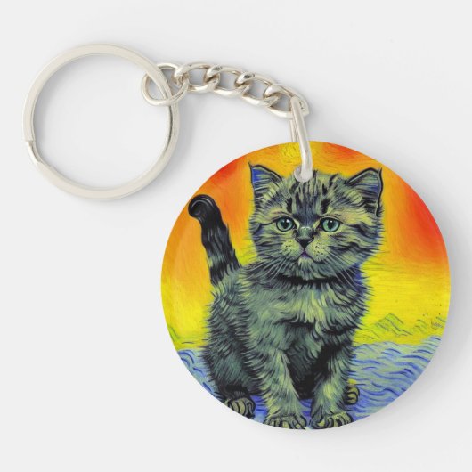 Porte-clés Van Gogh Style Chat Sunset Beach (Devant)