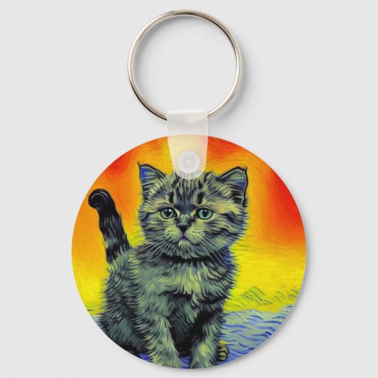 Porte-clés Van Gogh Style Chat Sunset Beach (Recto)