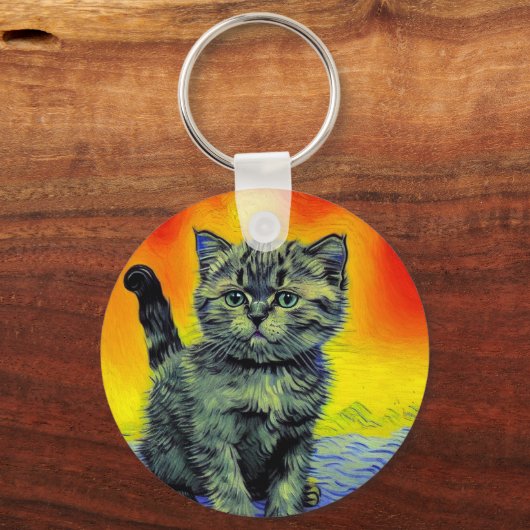Porte-clés Van Gogh Style Chat Sunset Beach (Verso)