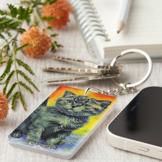 Porte-clés Van Gogh Style Chat Sunset Beach (Devant droit)