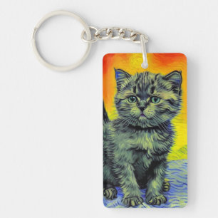 Porte-clés Van Gogh Style Chat Sunset Beach