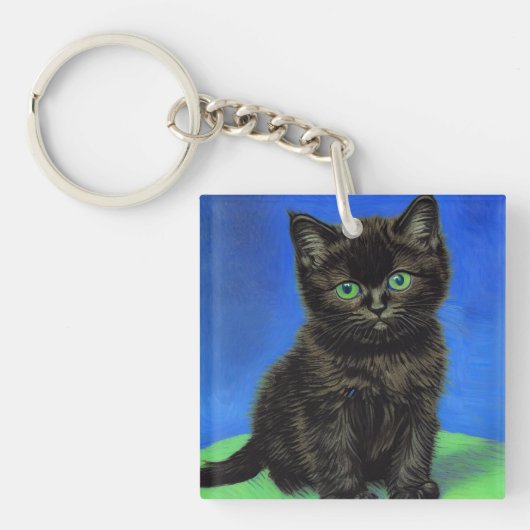 Porte-clés Van Gogh Style Kitten noir (Devant)