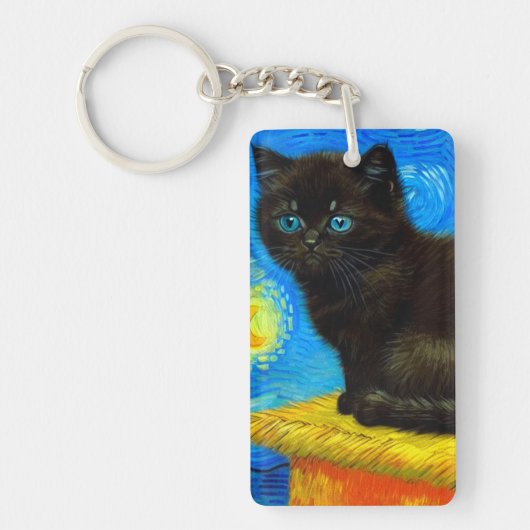 Porte-clés Van Gogh Style Starry Night Cat (Devant)