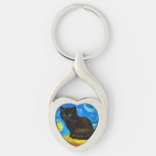 Porte-clés Van Gogh Style Starry Night Cat