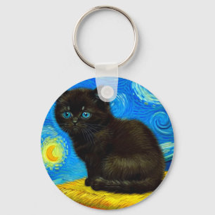 Porte-clés Van Gogh Style Starry Night Cat