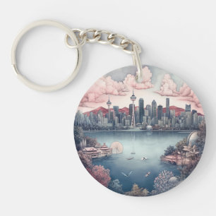 Porte-clés Vancouver City Canada Peinture de voyage