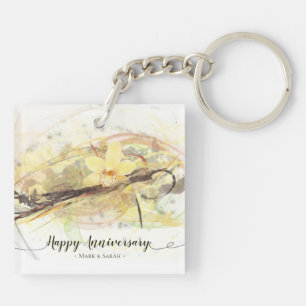 Porte-clés Vanilla Orchid Flower Abstract Art Calligraphy