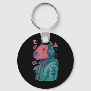 Porte-clés Vaporwave Capybara Anime d'art japonais Manga Ukiy