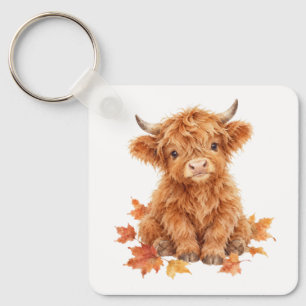 Porte-clés Veau des Highlands avec feuilles d'automne