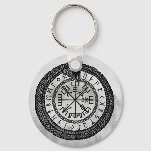 Porte-clés Vegvisir with Ouroboros and runes - grayscale (Recto)