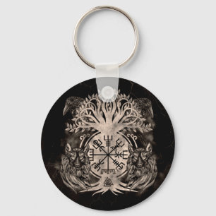 Porte-clés Vegvisir -Yggdrasil Avec Ravens & Loups