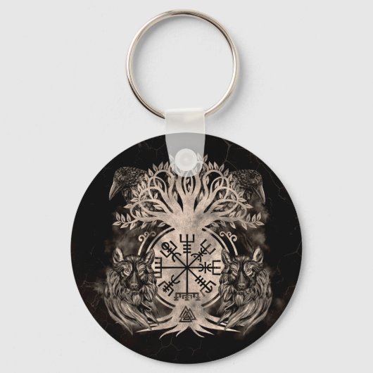 Porte-clés Vegvisir -Yggdrasil Avec Ravens & Loups (Recto)