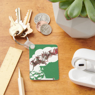 Porte-clés Veille de Noël vintage, Père Noël rétro dans son t